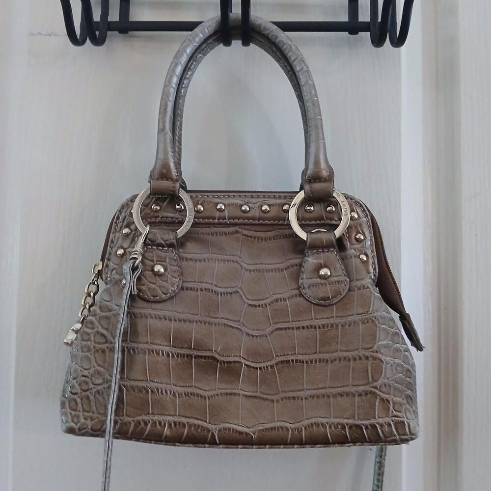 Y2K Vintage Mcbling Kathy Van Zeeland Tan Gold Croc-Embossed Studded Purse Indie